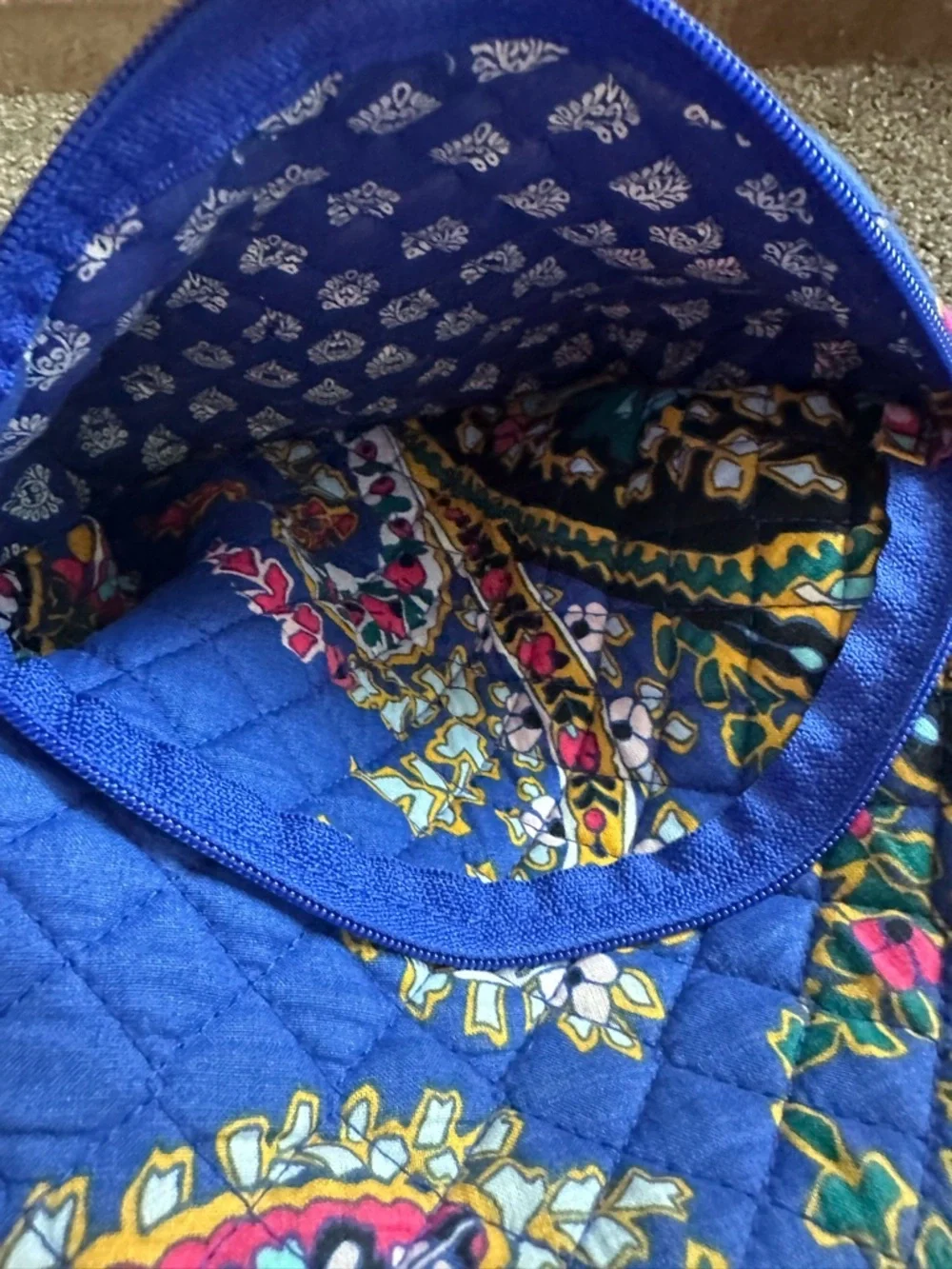 Vera Bradley Blue Paisley Quilted Cosmetic Makeup Bag Travel Organizer
